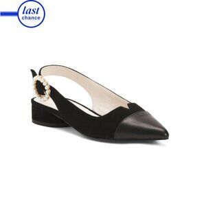 KOKO + PALENKI Black Leather Stella Pointy Toe Slingback Flats